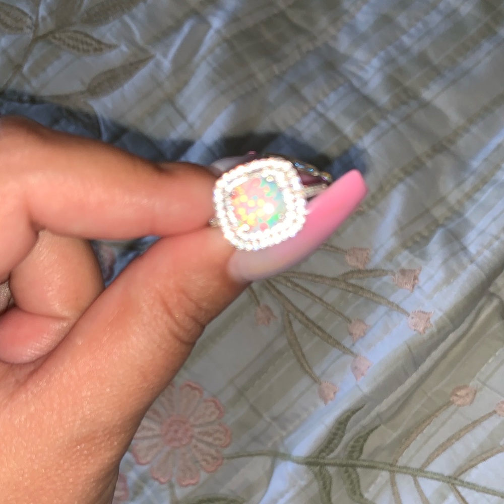 Silver Ring With Simulated Opal Stone - image 2